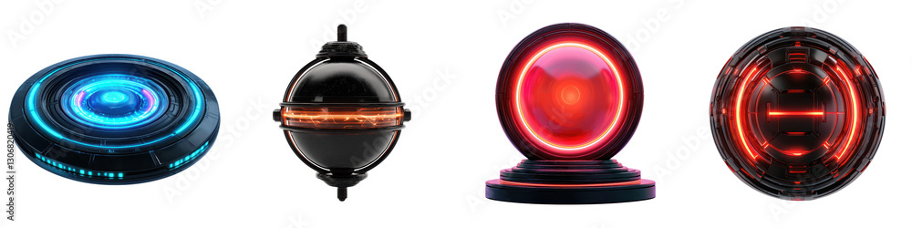 Aufkleber mesmerizing futuristic neon orbs glowing in captivating light patterns abstract vibrant and cutting 