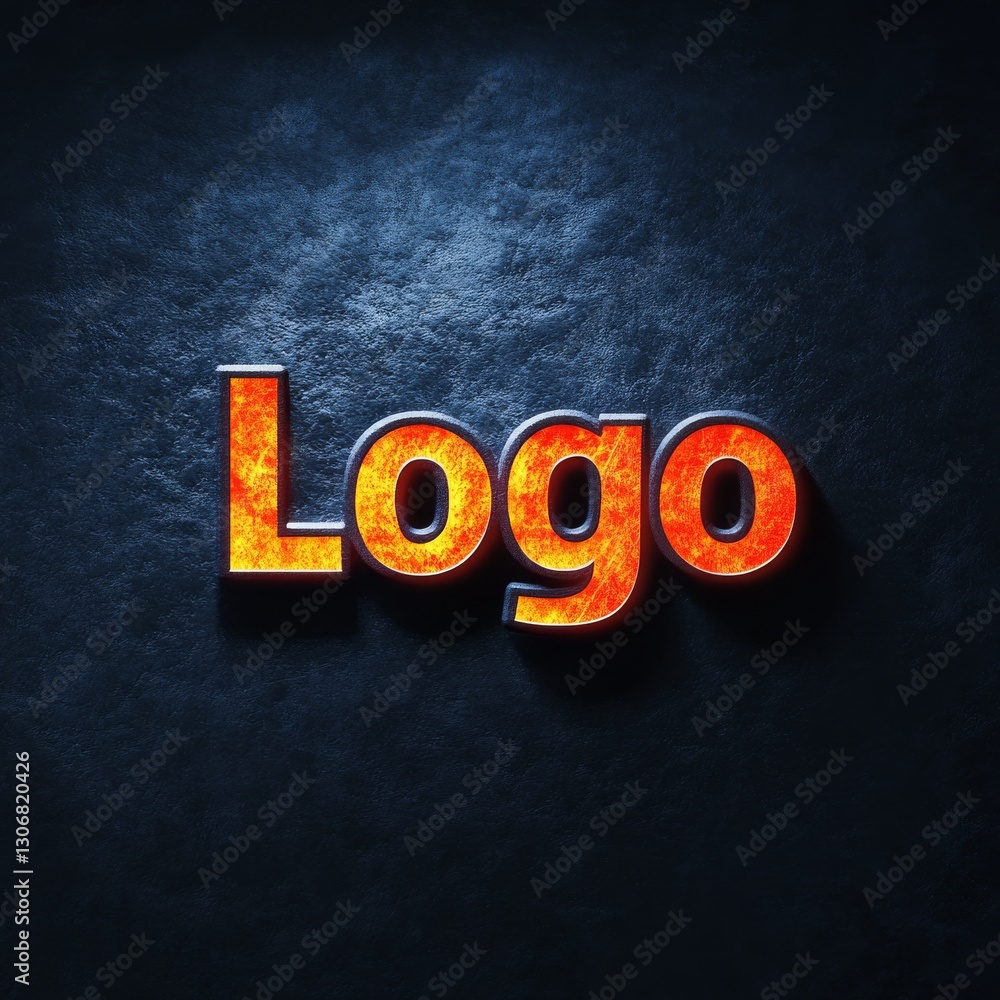 Poster bold logo design with fire texture on dark stone background for branding and creative projects