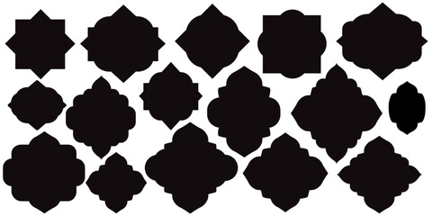 Fototapeta premium Mashrabiya collection.Arabic window and islamic doors frame shape set. Oriental architecture elements.