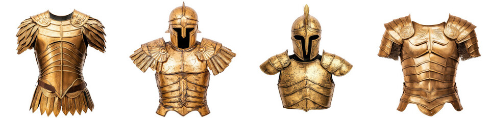 Glorious golden armored warrior costume in medieval fantasy style  Detailed of a majestic heroic soldier wearing ornate shiny golden armor helmet and wielding a powerful sword ready for battle