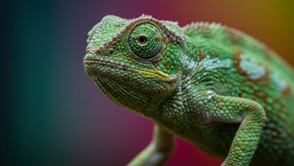 Obraz premium Vibrant close up of a chameleon showcasing intricate patterns and textures, ideal for nature enthusiasts or educational purposes