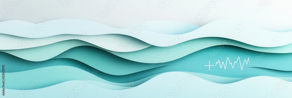 Aufkleber Layered paper art background blending soft blue, teal, and white with subtle medical symbols for calming design Generative AI