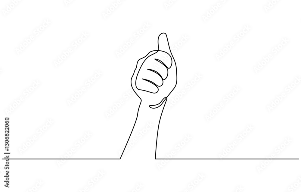 Aufkleber continuous one line drawing of like hand showing thumb up, hand with thumb up continuous one line dr