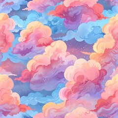 Dreamy Pastel Cloudscape: A Serene Watercolor Fantasy