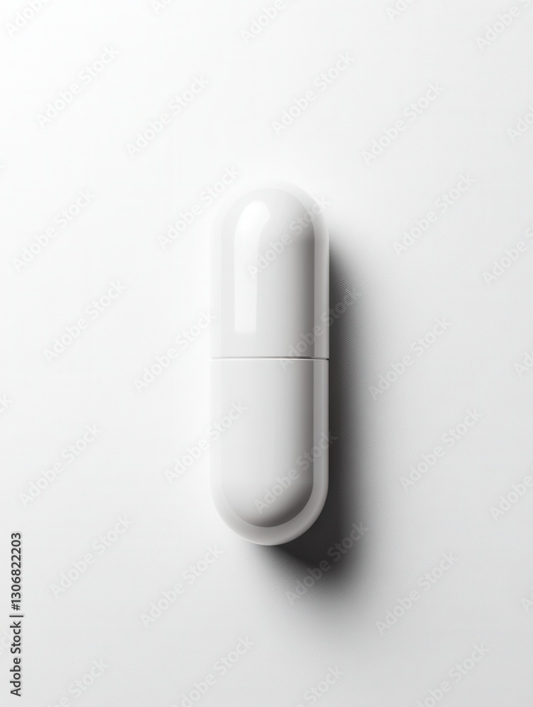 Poster Capsule placed on a clean white background with soft shadows showcasing minimalism and hyper realistic details Generative AI