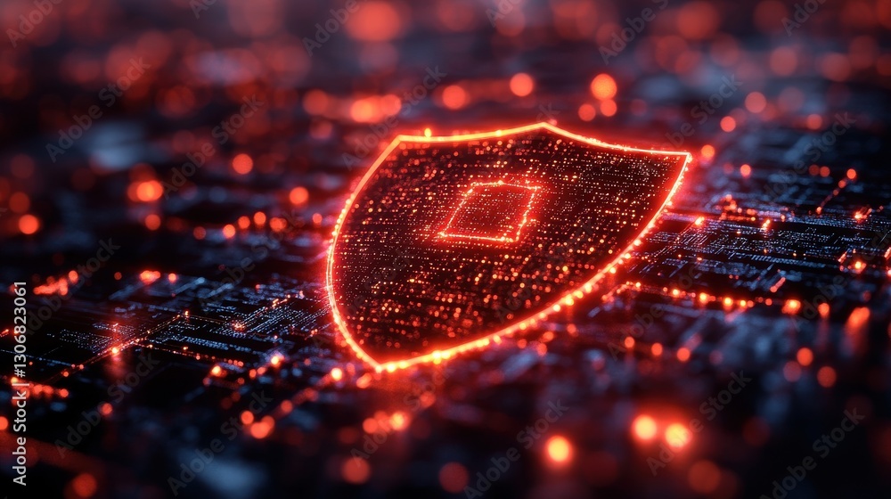 Poster laptop displaying digital security shield with glowing network connections cyber security concept ba