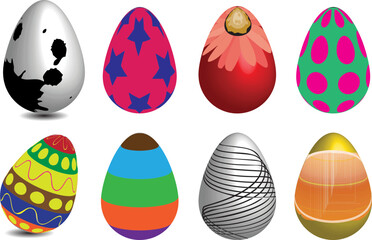 Easter egg, easter day festival icons set. Decorations patterns symbols. Template for invitation, web, banners, greeting cards, posters, decorating storefront and wrapping on transparent background.