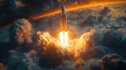 Fototapeta premium launching new product or service technology development process space rocket launch 3d render