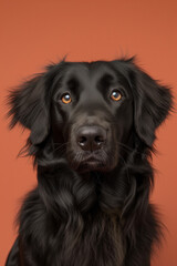 Flat-Coated Retriever dog on minimalistic colorful background with Copy Space. Perfect for banners, veterinary ads, pet food promotions, and minimalist designs.