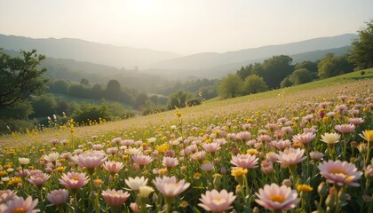 Obraz premium Vibrant Spring Field of Blooming Flowers Landscape