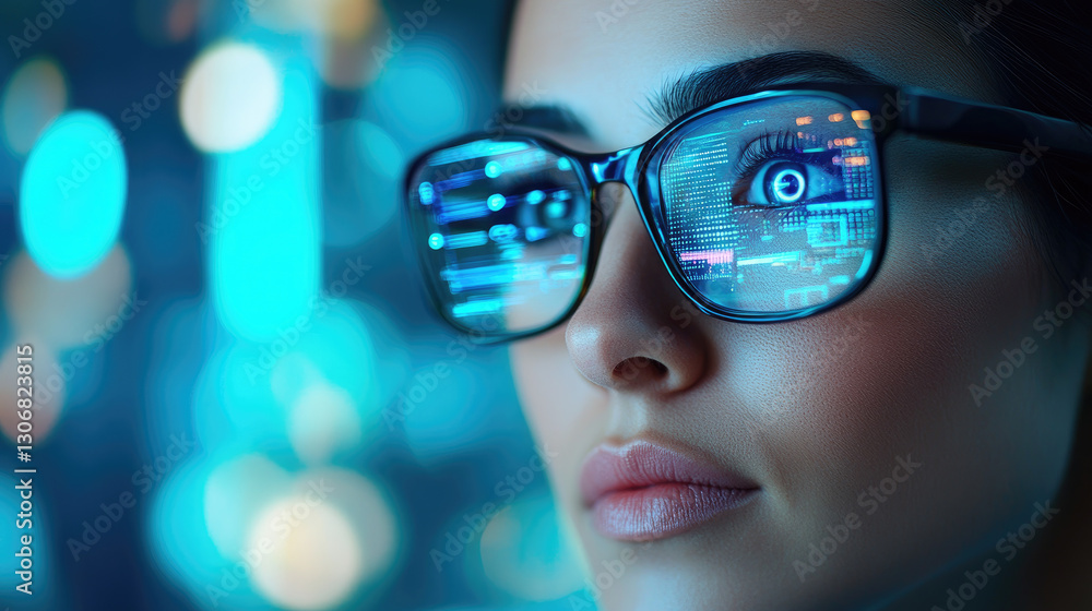 Poster analyzing economic development with holographic charts and graphs indoors a business analyst's persp