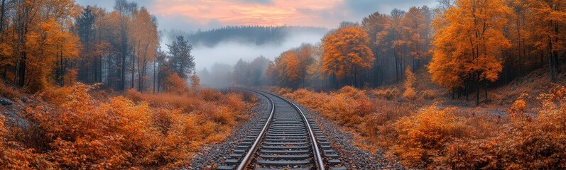 Fototapeta premium Train track that is going through the woods