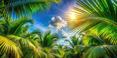 Obraz premium Lush greenery and exotic plants create a vibrant summer vacation escape.