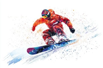 Vibrant Snowboarder in Action Against a Colorful Background