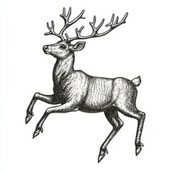 Obraz premium Vintage illustration of a leaping deer with antlers, showcasing wildlife in an artistic style