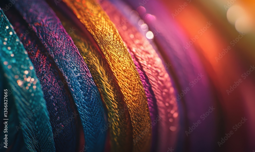 Aufkleber artistic close-up of colorful threads illuminated by soft light creating a vibrant and detailed text