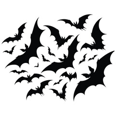 Swarm of Flying Bats Silhouette – Spooky Halloween Vector Illustration for Horror Designs
