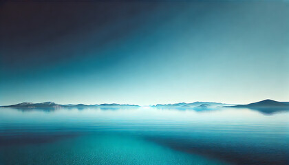 Fototapeta premium A peaceful seascape with a clear blue sky meeting a calm, reflective ocean