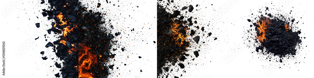 Poster an intense explosion bursting with fiery flames and billowing black smoke creating a chaotic and des