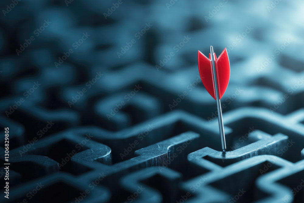 Poster precision arrow navigating a maze of business challenges overcoming obstacles visual representation 
