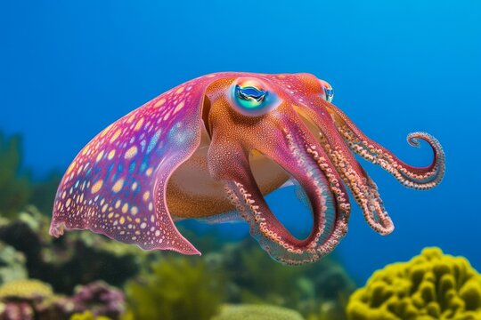 A cuttlefish (Mollusca) displaying mesmerizing color changes while hunting prey