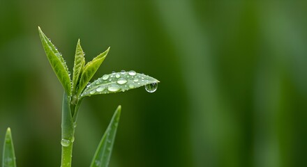Tender Spring Sprout Covered in Fresh Raindrops