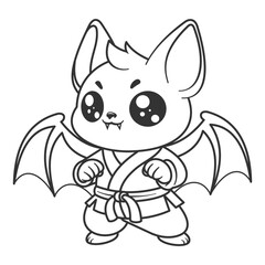 Cute bat learns martial arts, for coloring