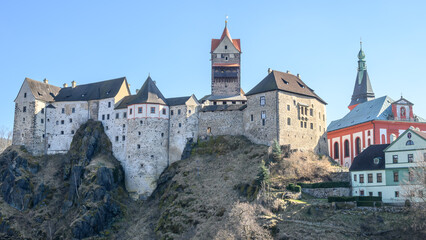 Fototapeta premium Loket Castle, a 12th-century gothic castle in the Karlovy Vary Region in Czech Republic.
