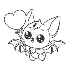 Cute bat flying with balloons, for coloring
