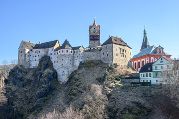 Loket Castle, a 12th-century gothic castle in the Karlovy Vary Region in Czech Republic.