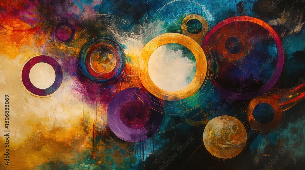 Aufkleber a vibrant display of abstract circular forms with a rich color palette fusion