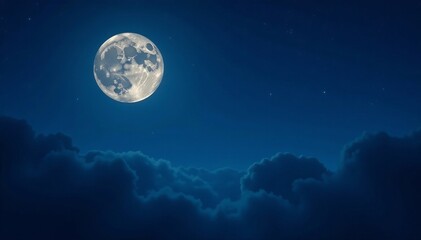 Full moon illuminating dark night sky, stars twinkling in background, night, astronomy, dark