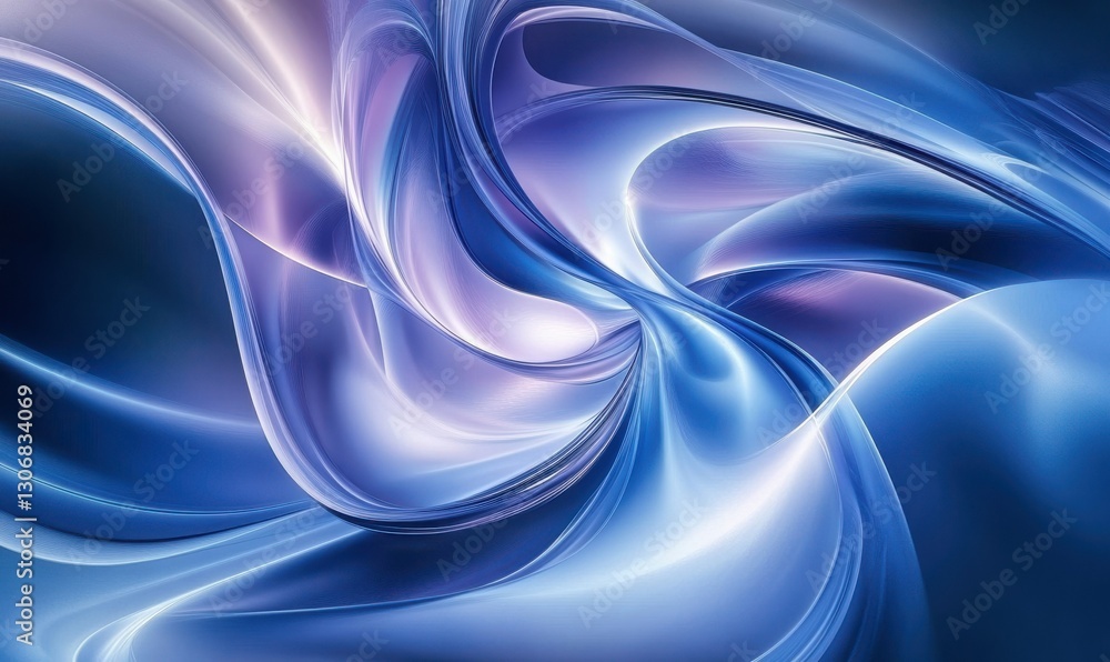 Poster elegant abstract flowing lines in shades of blue and purple, illuminated by soft glowing gradients c