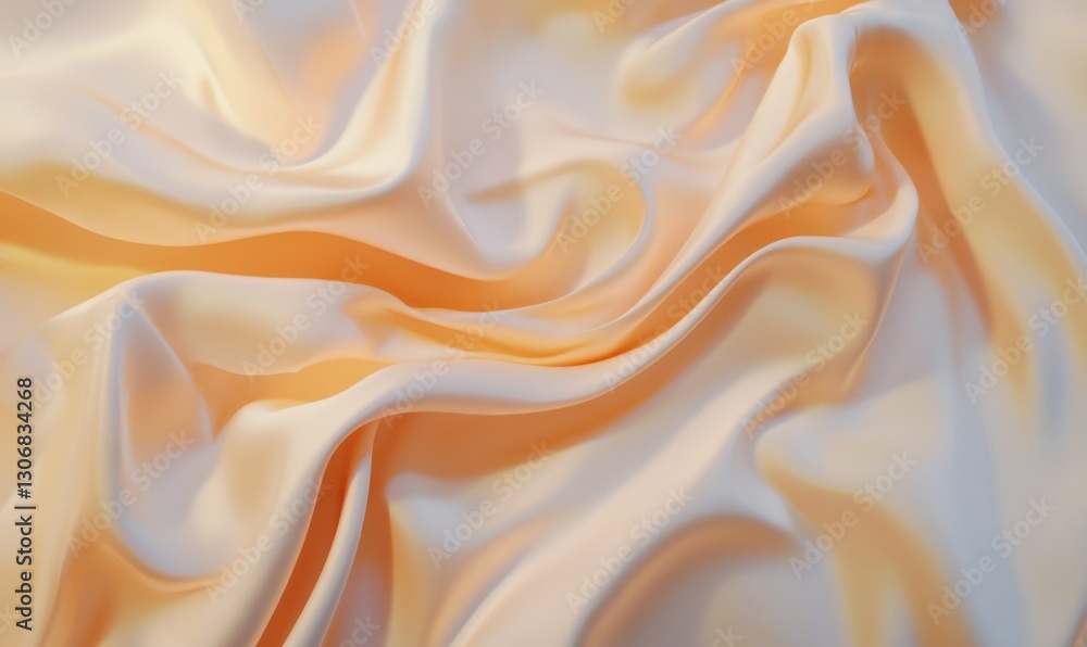Poster elegant beige fabric with soft folds and ripples illuminated by warm gradient lighting, creating a l