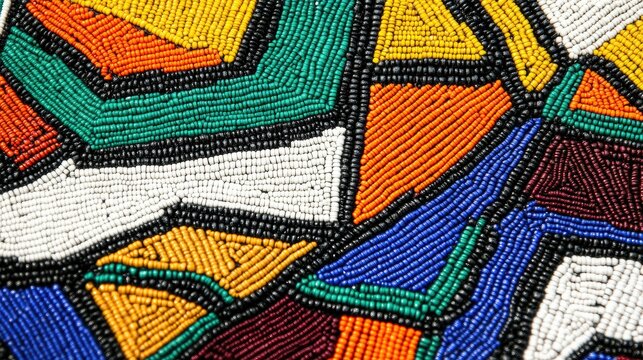 Authentic Zulu-inspired geometric textile design with bright zigzags and diamonds, reflecting South African craftsmanship and the beauty of traditional beadwork