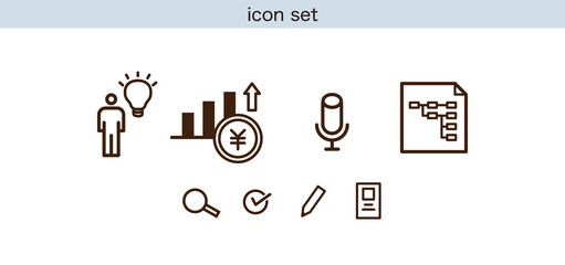 ビジネス・マーケティング分析アイコンセット（検索・データ分析・レポート）
