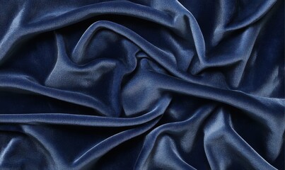 Obraz premium Elegant flat lay of luxurious navy blue velvet fabric with soft folds and a rich texture illuminated by diffused light creating a sophisticated aesthetic