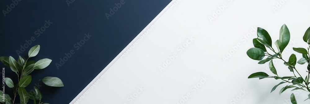 Poster Modern minimalist background with geometric lines and green foliage for branding and design purposes Generative AI
