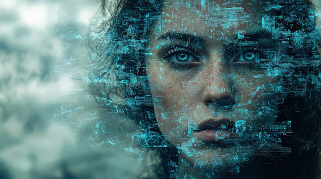 Genetically modified superhuman observing a normal human in a dystopian environment reflecting genetic inequality and cyberpunk themes