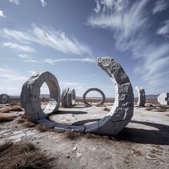 Fototapeta premium **Mystical Stone Circles in a Desert Landscape**