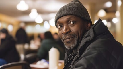 man in a soup kitchen, help, charity, crisis
