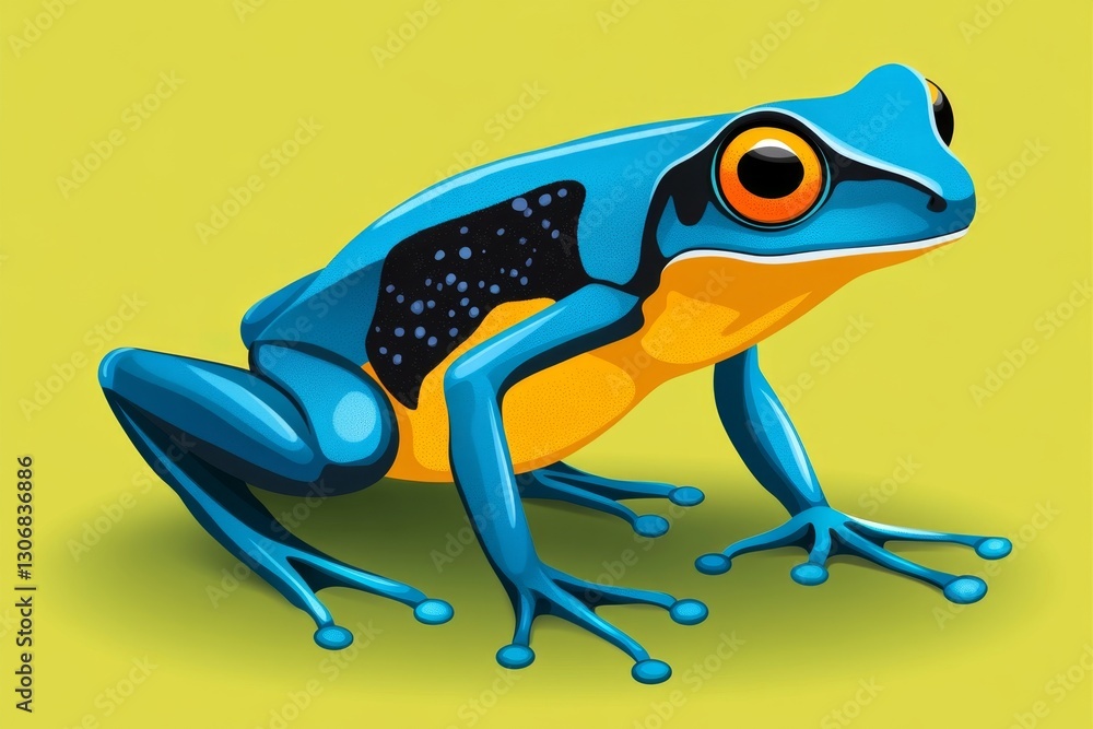 Poster a flat design of a poison dart frog with vibrant colors and simple lines