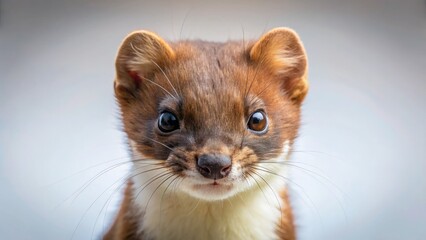Angry Stoat Portrait, Close-up, Wildlife Photography, High Depth of Field, Isolated Animal Image, Fierce Mustelid, Predatory Mammal