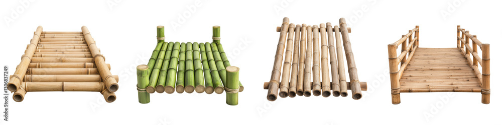 Aufkleber stacks and piles of natural bamboo poles in various symmetric and geometric arrangements creating a 