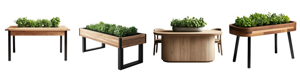 Innovative wooden planters and hydroponic setups that allow you to easily grow a variety of plants  herbs  and vegetables in your home  office  or outdoor space  These modern