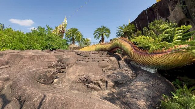 Amazing and beautiful Naga statues and stone carvings on Tham Pha Daen Temple, Sakon Nakhon, Thailand.