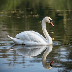 Obraz premium Graceful White Swan Gliding on a Serene Lake – Elegant Nature Photography