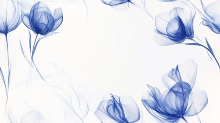 Seamless pattern with abstract blue floral shapes, digital art style, on white background. Concept of elegance and creativity