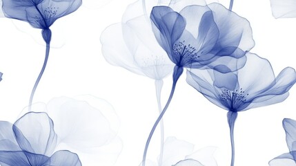 Seamless pattern with abstract blue floral shapes, digital art style, on white background. Concept of elegance and creativity