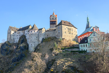 Loket Castle, a 12th-century gothic castle in the Karlovy Vary Region in Czech Republic.